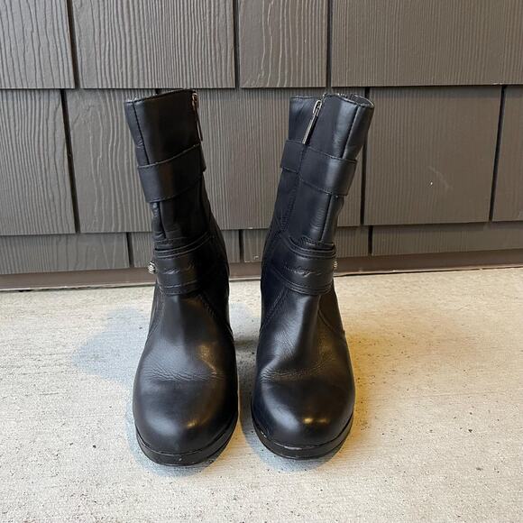 HARLEY DAVIDSON black leather high heel moto boots with silver hardware US 7 - Picture 5 of 8